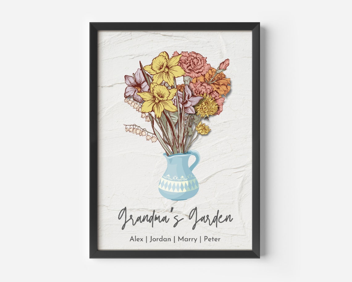 Custom Grandmas Garden Bouquet Birth Month Flower Art Birth Flower Family Bouquet Birth Month Flower Art Birth Month Flower Print Decor - Image 4