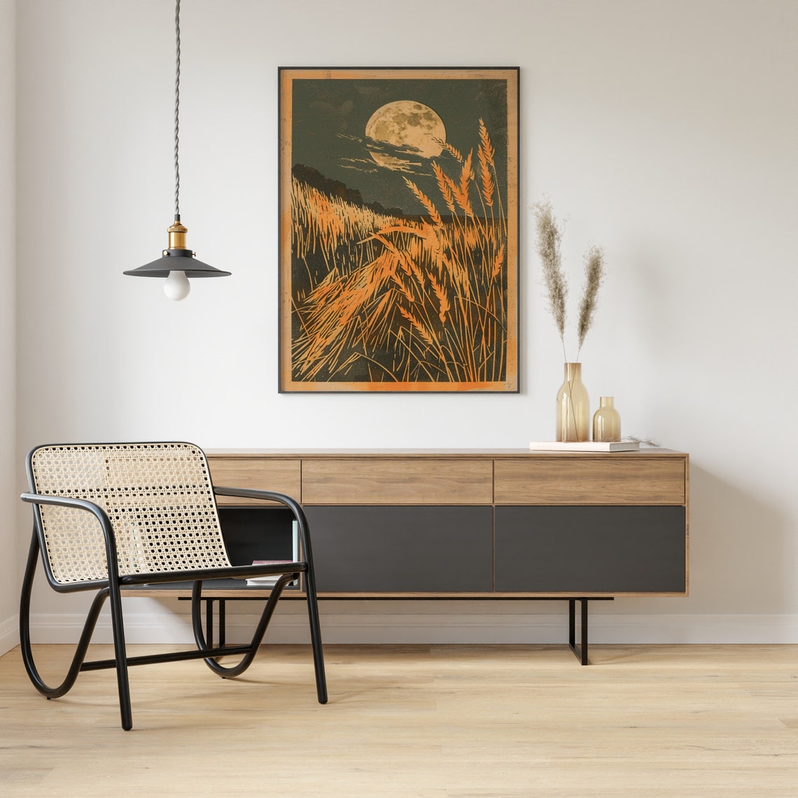 Vintage Wheat Field at Night, Moon Harvest Poster - Image 3