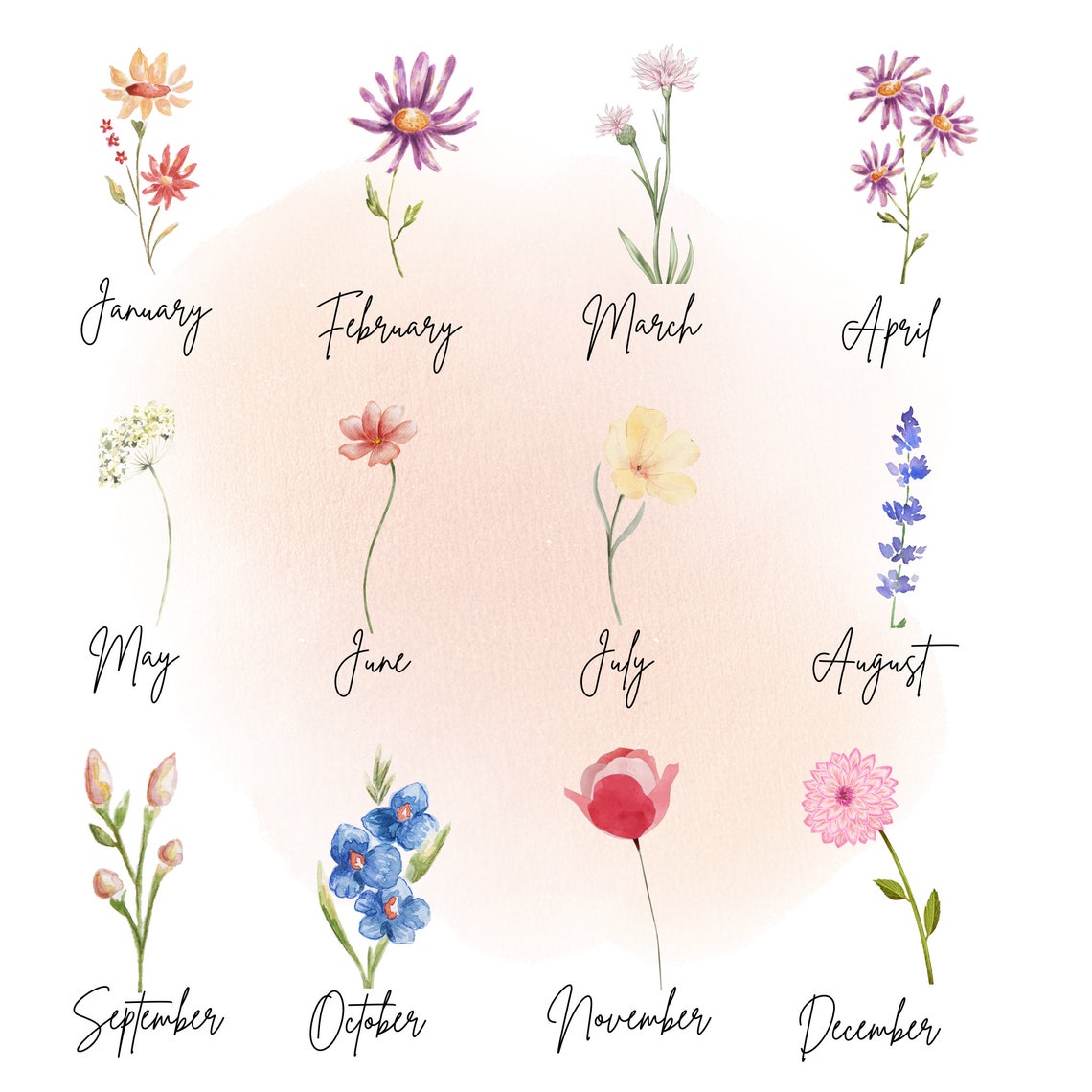 Custom Family Flower Bouquet Birth Month Flower Art Birth Flower Family Bouquet Birth Month Flower Art Custom Birth Month Flower Print - Image 3