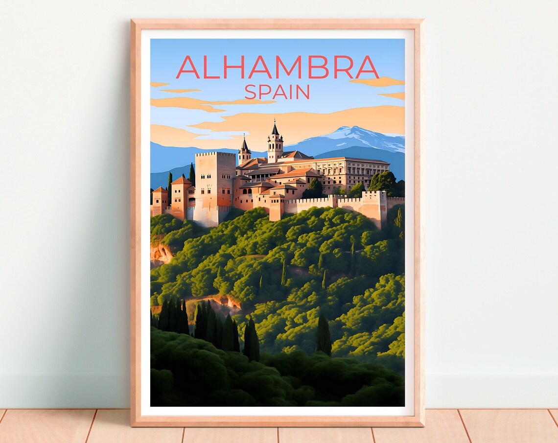Alhambra Spain Moorish Palace Hilltop Golden Sunset Travel Poster - Image 4