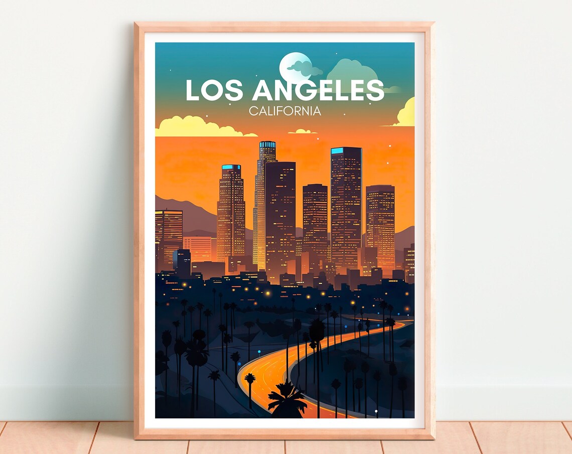 Los Angeles Downtown Skyline Dusk Freeway Night Lights Poster - Image 4