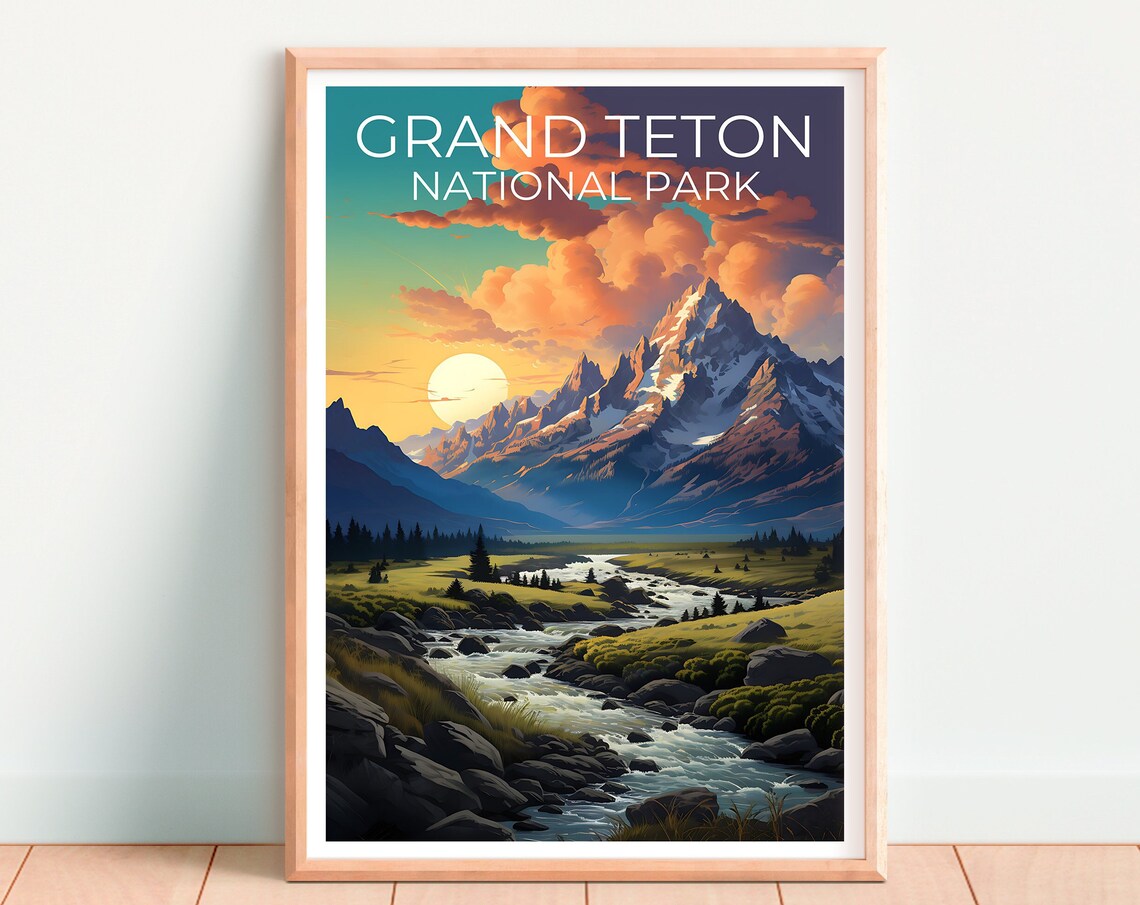 Grand Teton Travel Poster, Wyoming Landscape Art Print - Image 4