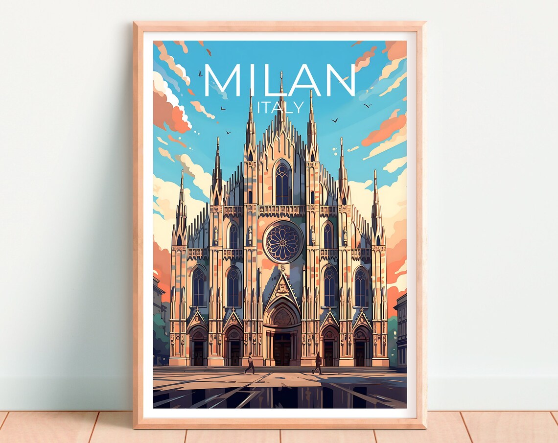 Milan Italy Duomo Cathedral Gothic Spires Facade City Travel Poster - Image 4