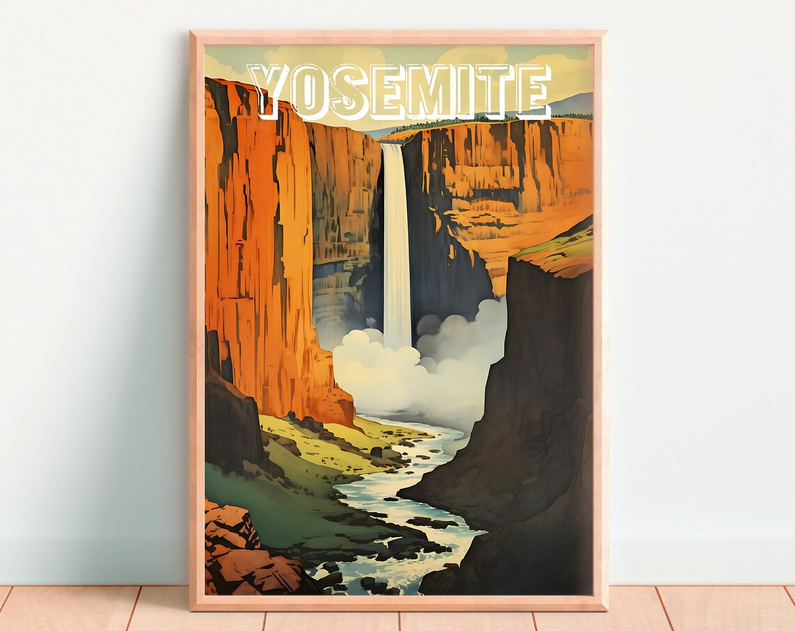 Yosemite National Park Waterfall Misty Canyon Vintage Style Poster - Image 4