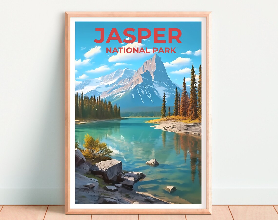 Jasper National Park Turquoise Lake Mountain Peak Travel Poster - Image 4