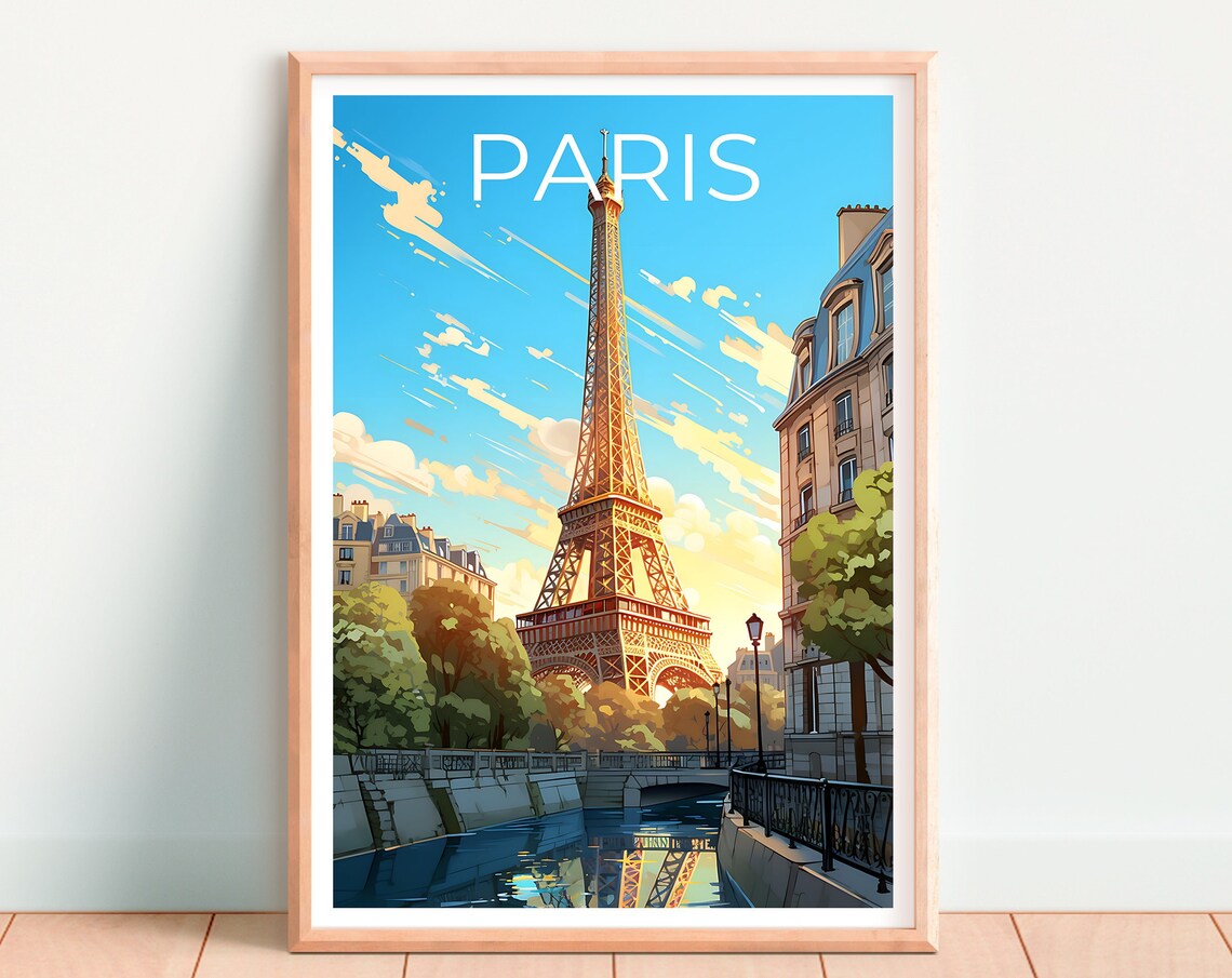 Paris Eiffel Tower Riverside Reflection Daytime Travel Poster - Image 4