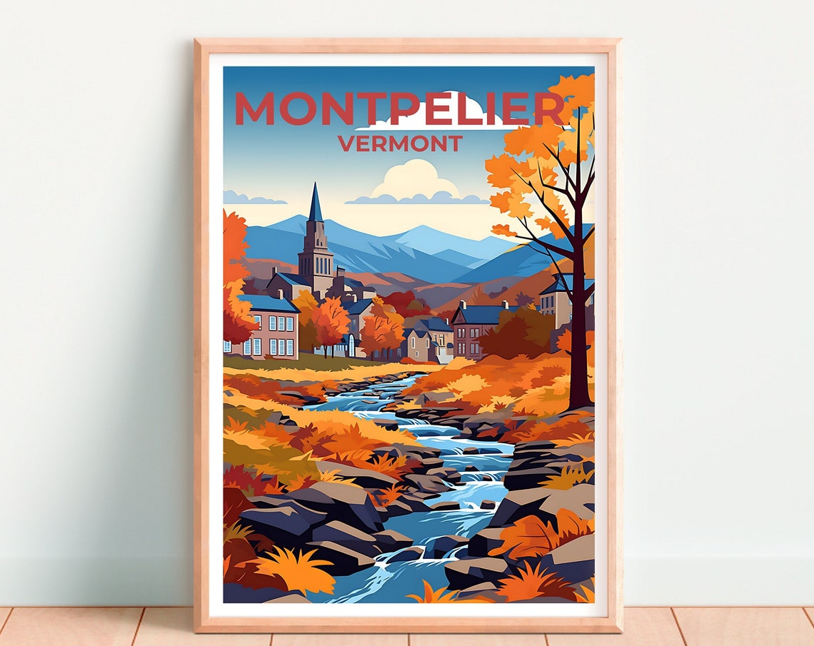 Montpelier Travel Poster Vermont Wall Art Vermont Print Montpelier Poster Autumn Poster City Poster Montpelier Art - Image 4