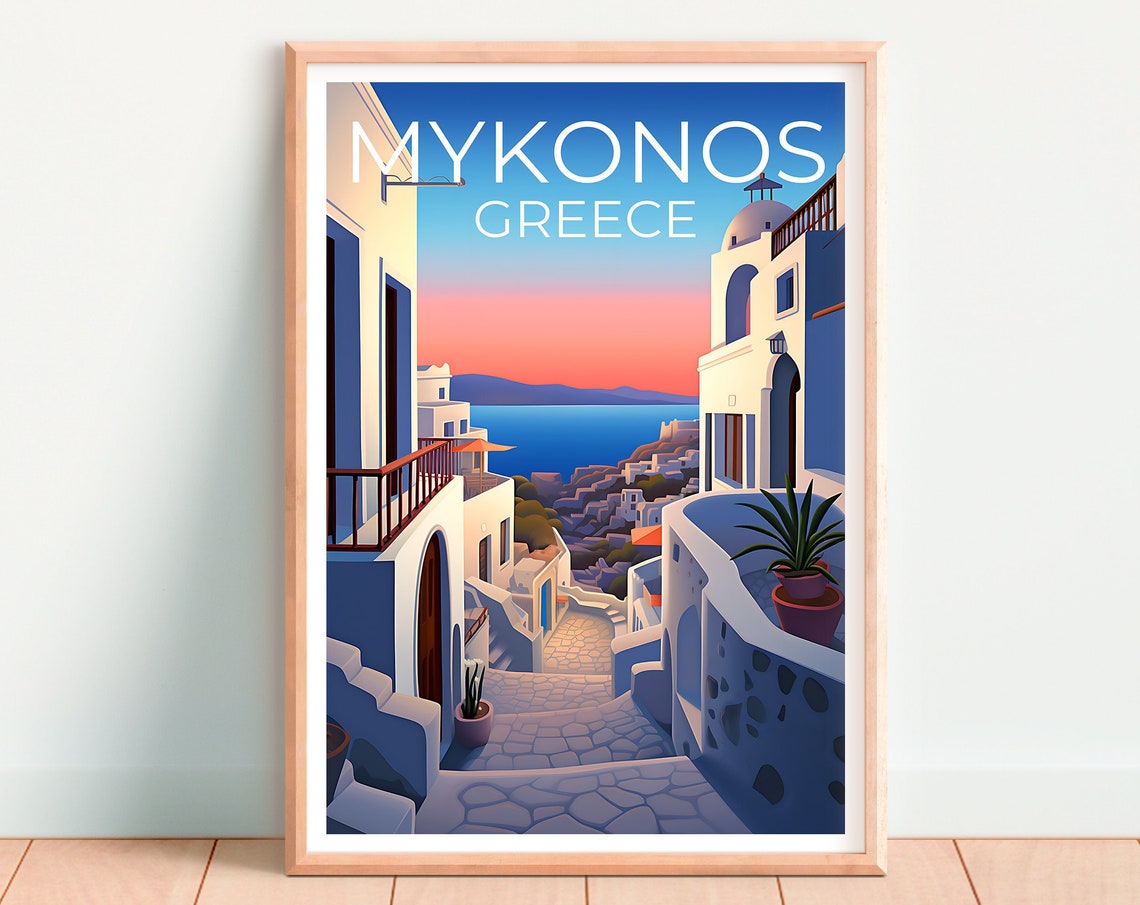 Mykonos Greece Whitewashed Streets Sunset Aegean Sea View Poster - Image 4