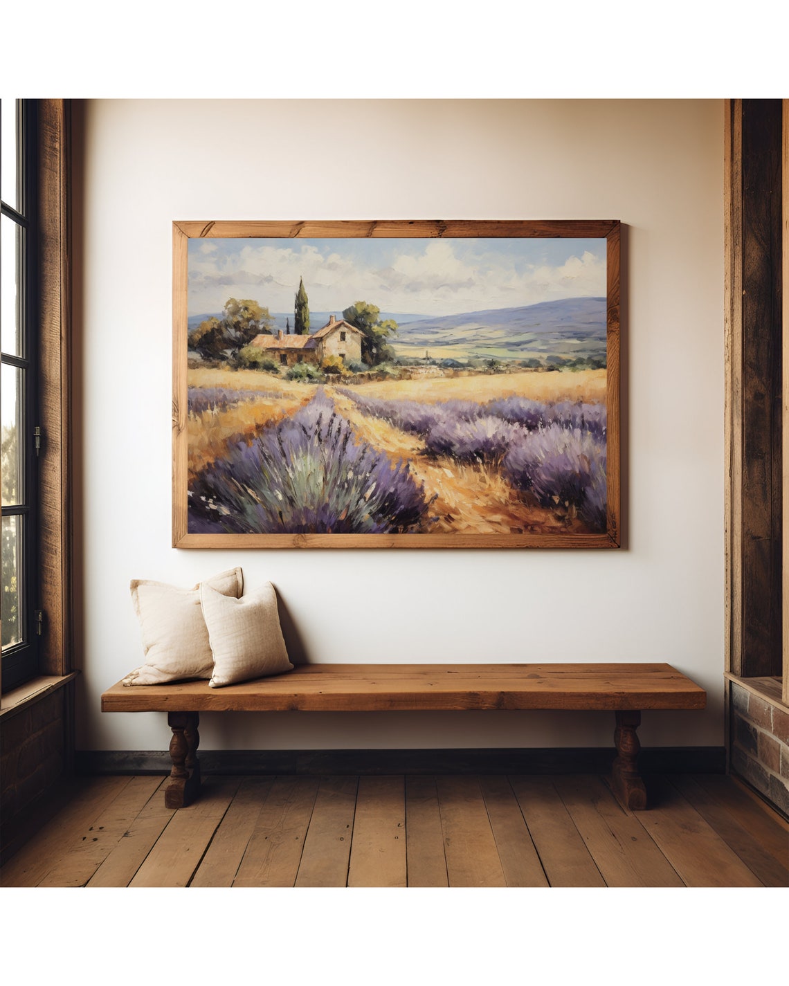 French Farmhouse Amid Lavender Fields Countryside Painting Poster
