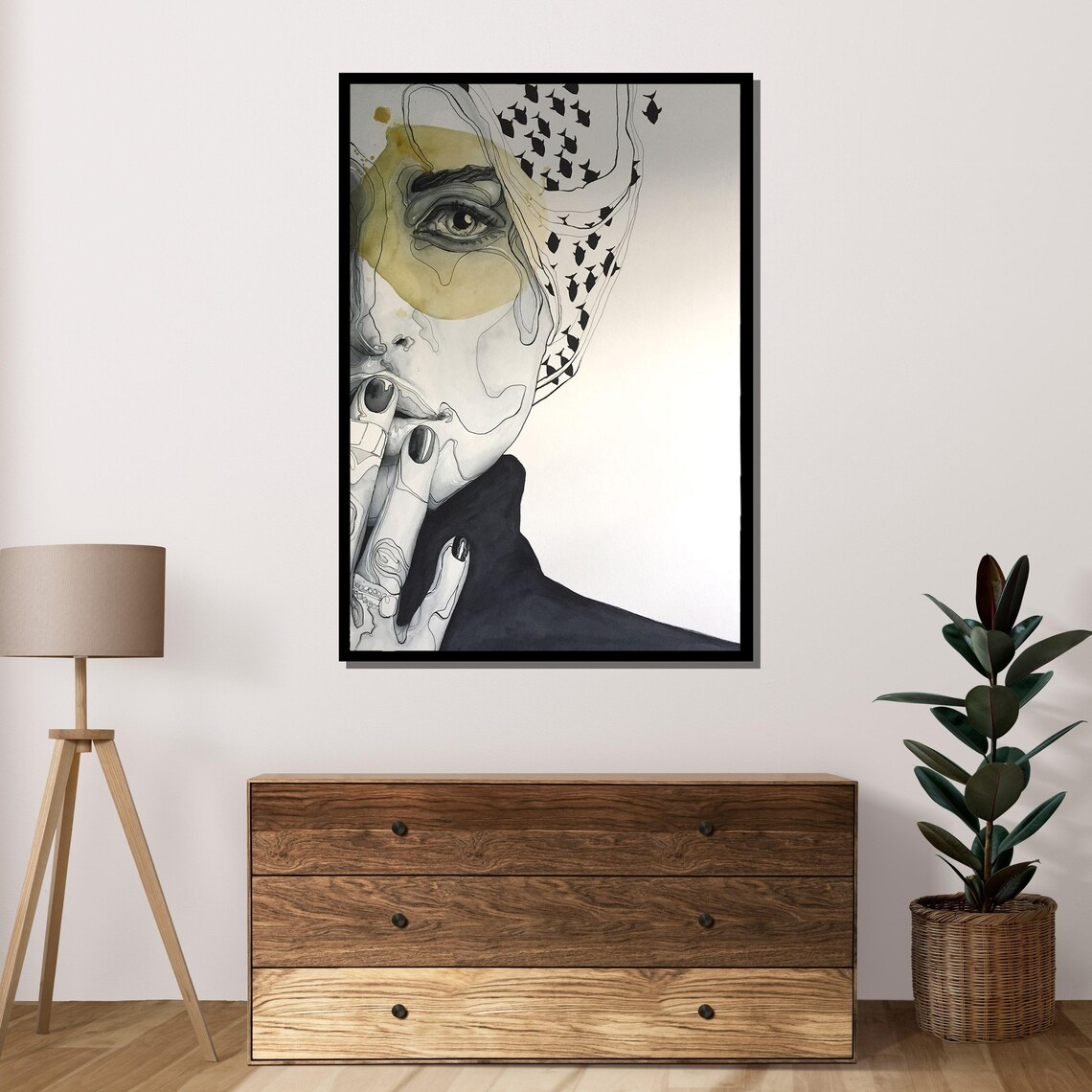 Abstract Woman Portrait Black And White Line Art Gold Modern Wall Poster - Image 4