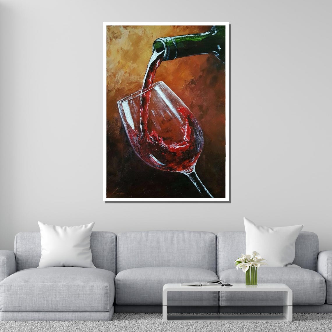 Pouring Red Wine Splashing Wine Glass Painterly Kitchen Bar Poster - Image 4