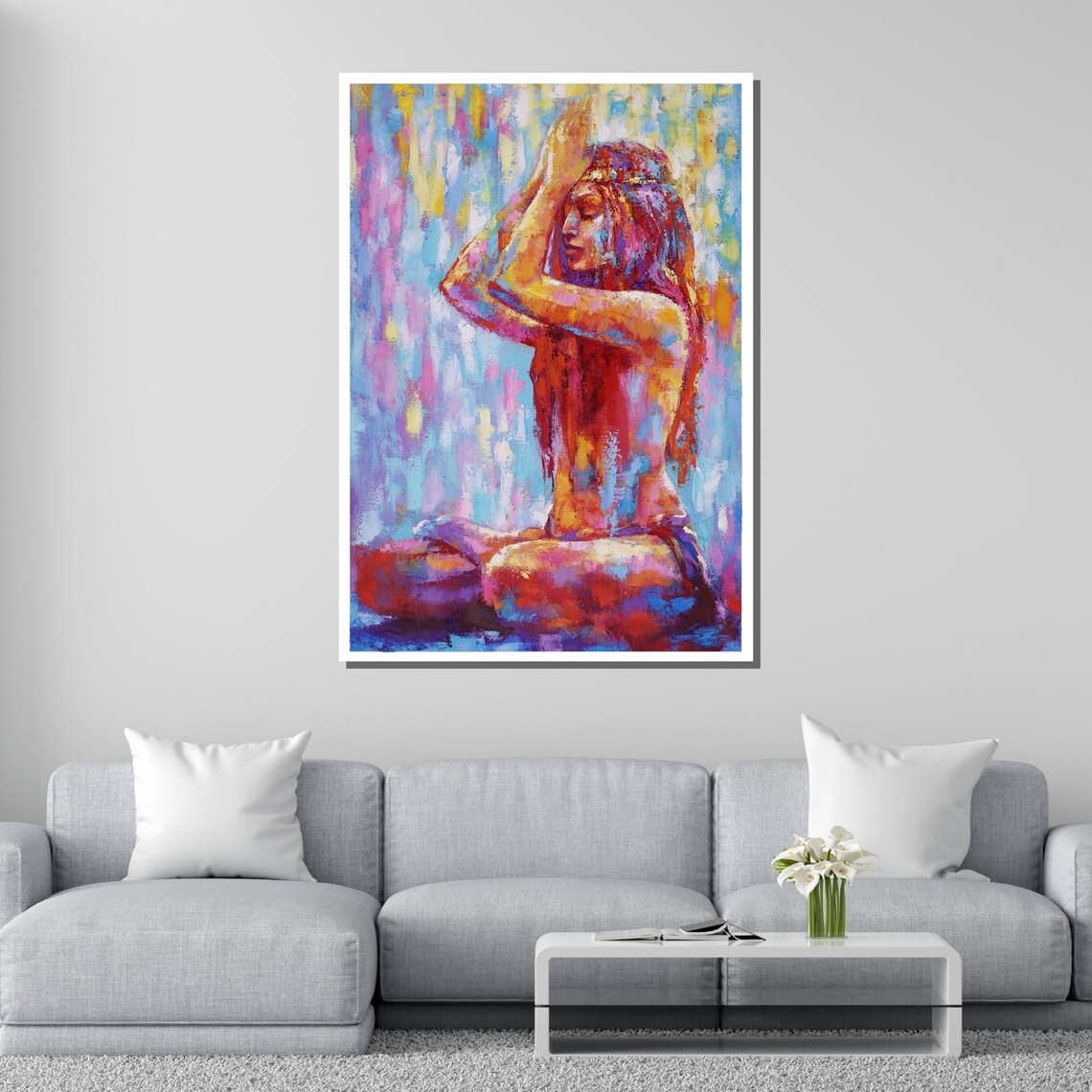 Meditating Woman Colorful Abstract Yoga Serenity Painting Wall Poster - Image 2