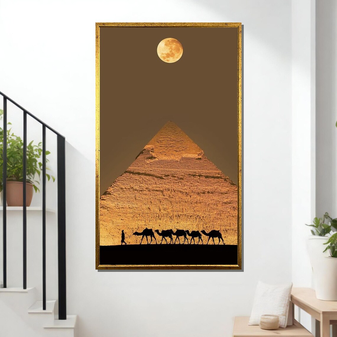 Great Pyramid of Giza Full Moon Night Camel Caravan Egypt Travel Poster