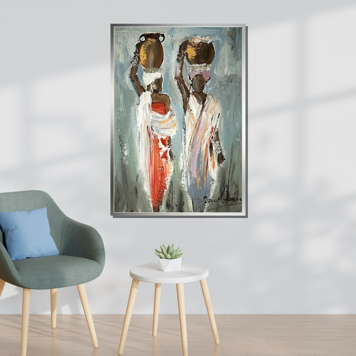 African Women With Pots Art Ethnic Culture Traditional African Painting Vibrant Tribal Wall Decor Ready To Hang Artwork - Image 3