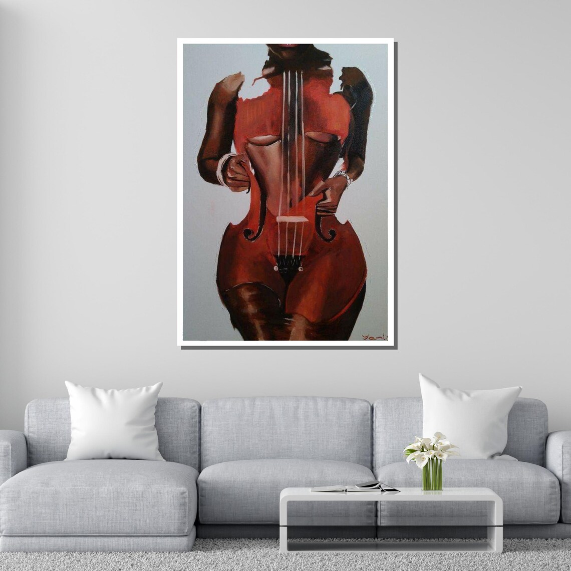 Sensual Cello Woman Body Musical Instrument Fusion Art Wall Poster - Image 2