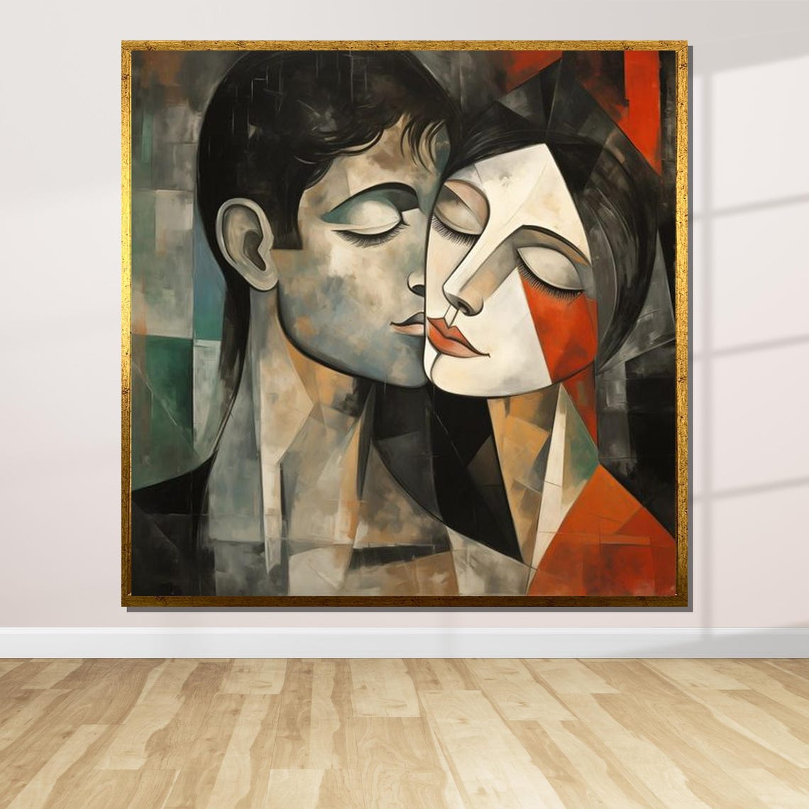 Abstract Lovers Embrace Modern Cubist Romantic Couple Art Print - Image 2