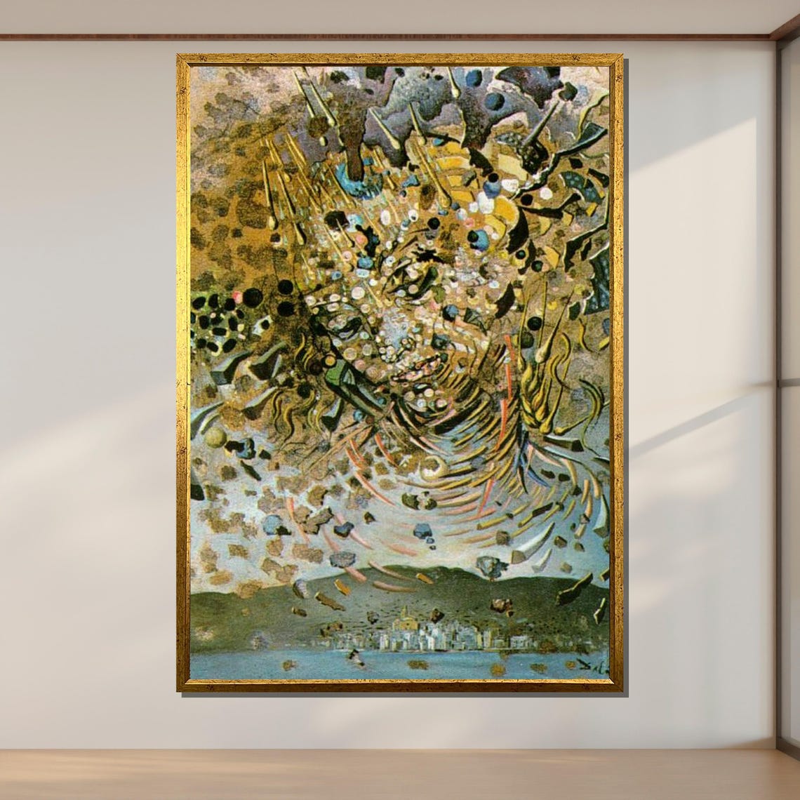 Surreal Fragmented Face Swirling Gold Dreamscape Abstract Art Poster