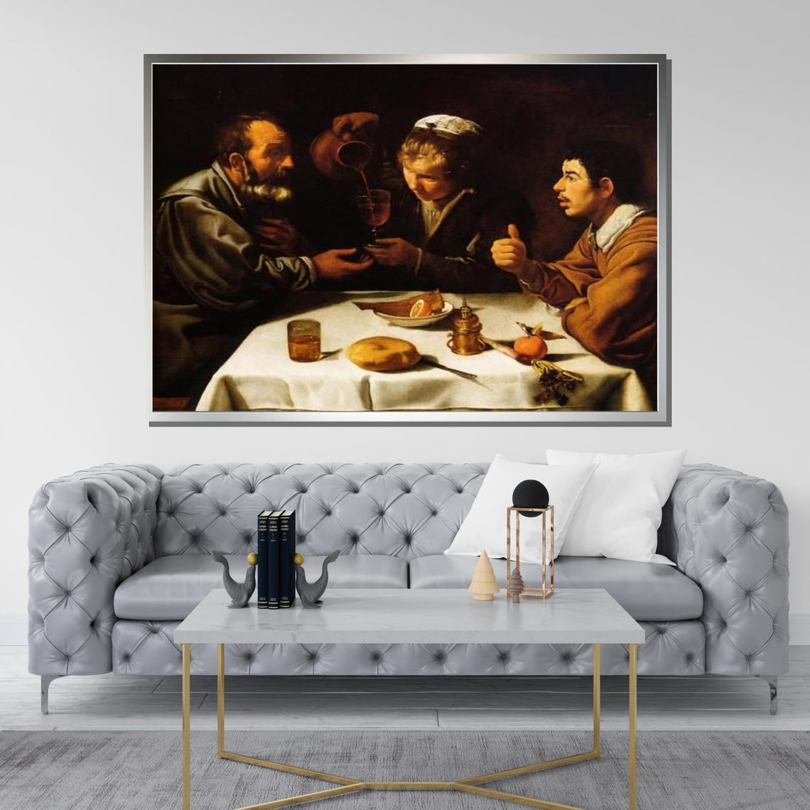 Baroque Dinner Scene Classic Still Life With Figures Caravaggio Inspired Art Rustic Wall Decor Ready To Hang - Image 3