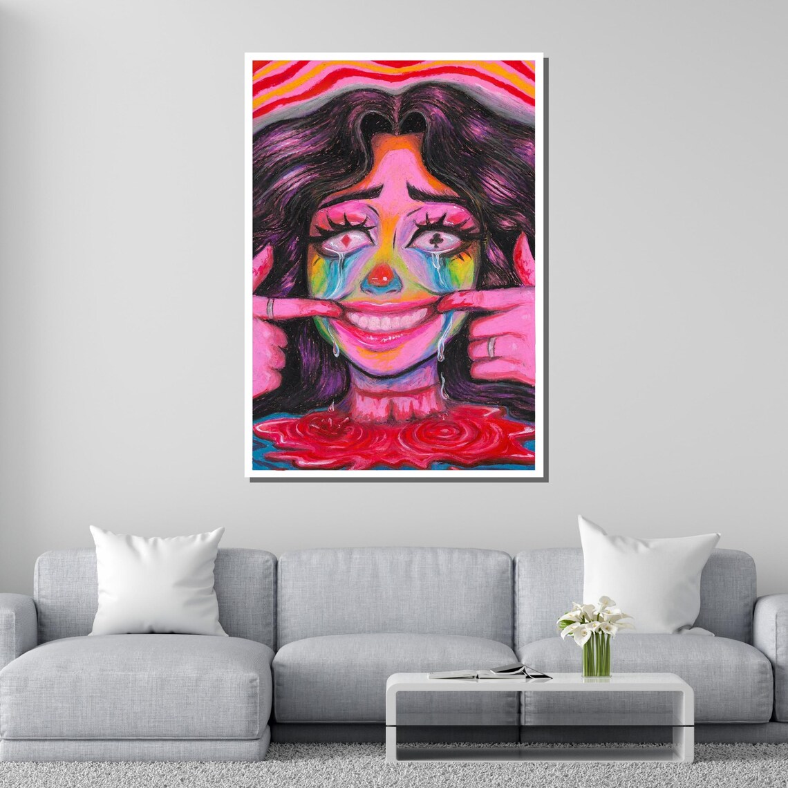Crying Clown Psychedelic Emotional Neon Portrait Vivid Pop Art Print - Image 4