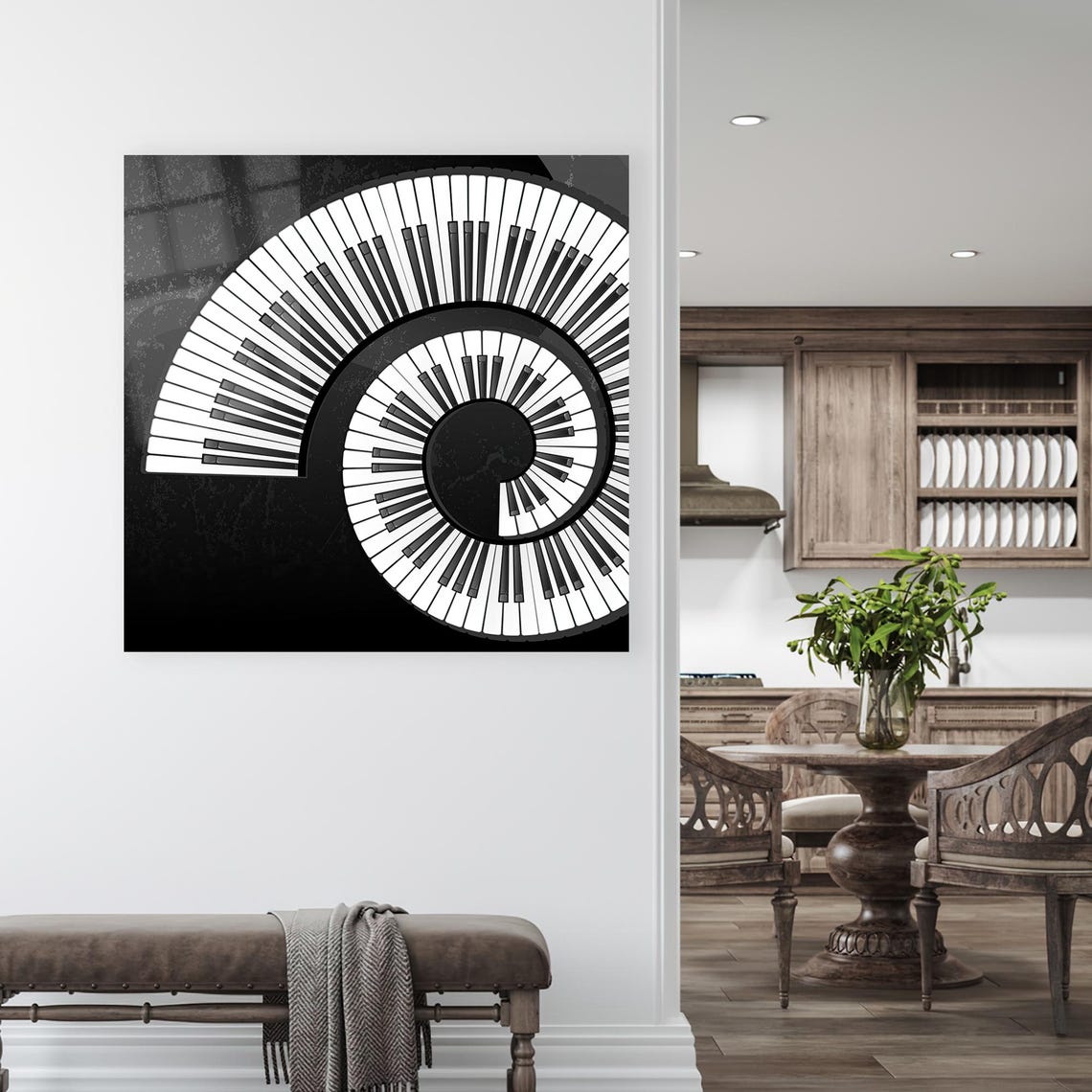 Piano Keys Spiral Yin Yang Black White Music Wall Decor Poster