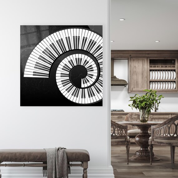 Piano Keys Spiral Yin Yang Black White Music Wall Decor Poster