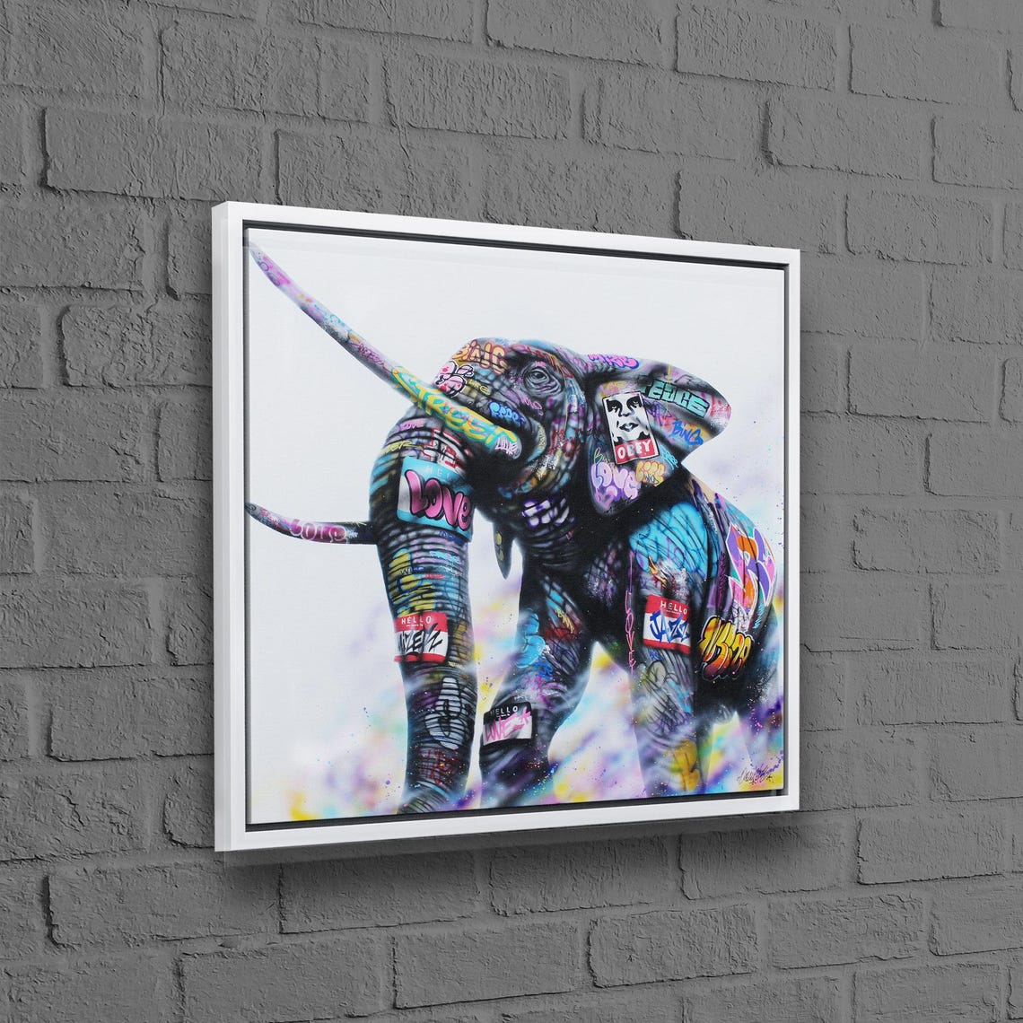 Elephant Graffiti Art Lover Artwork Colorful Wall Hanging Canvas Personalized Gift For Dad