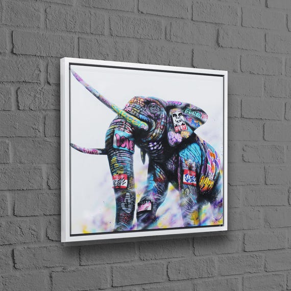 Elephant Graffiti Art Lover Artwork Colorful Wall Hanging Canvas Personalized Gift For Dad