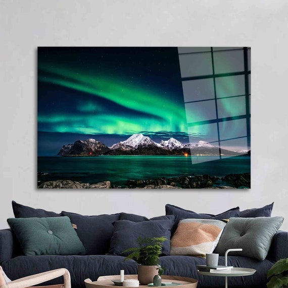 Nature Landscape Glass Printing Wall Art Northern Lights Aurora Borealis Print Arctic Home Decor
