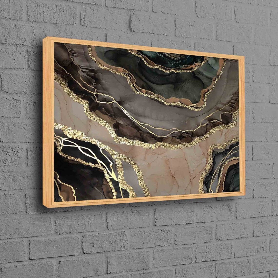 Modern Canvas Gray Marble Printed Wall Art Abstract Brown And Gold Poster Decor