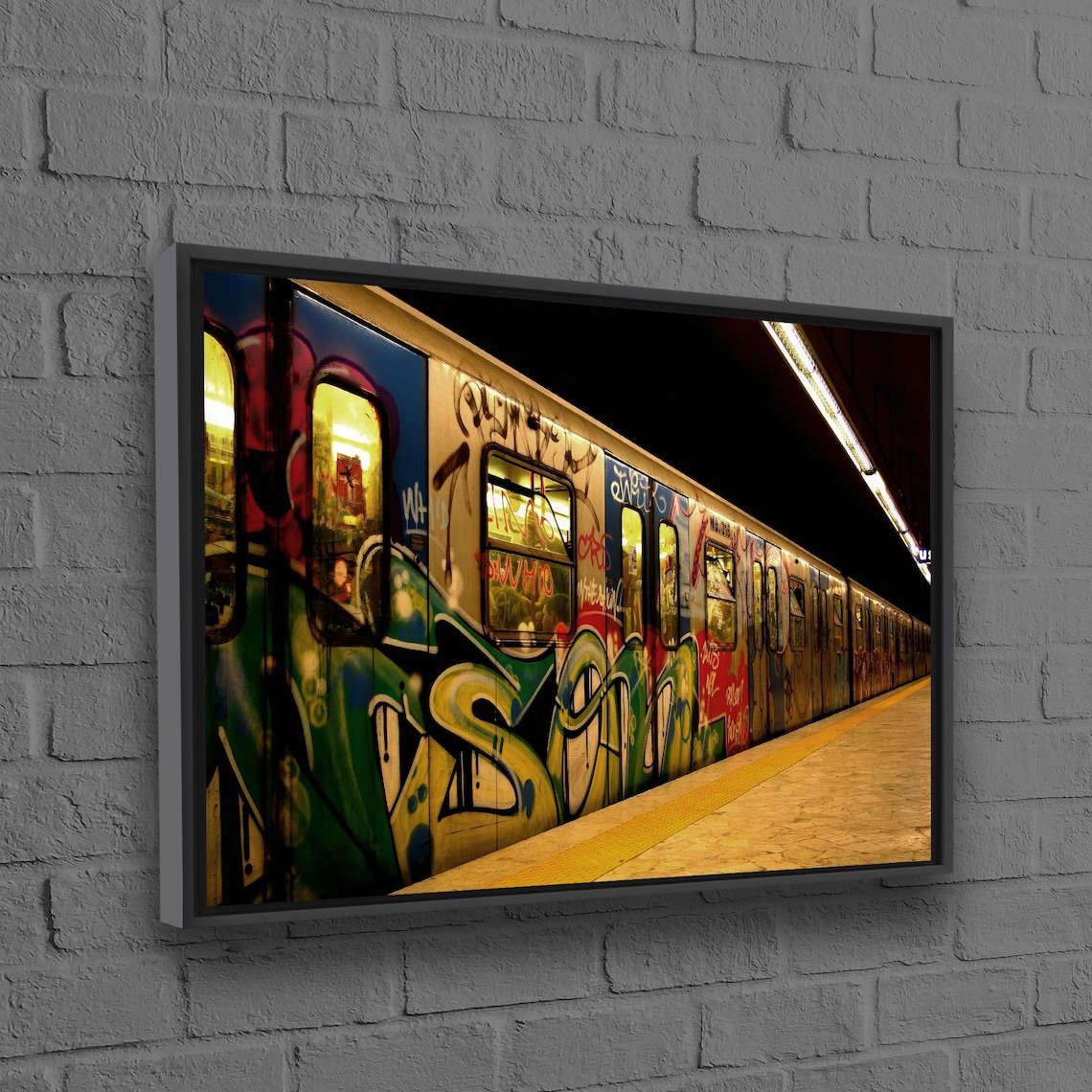 Graffiti Subway Train Night Station Colorful Urban Street Art Poster