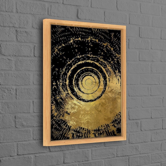 Black and Gold Abstract Concentric Circles Bold Modern Art Print
