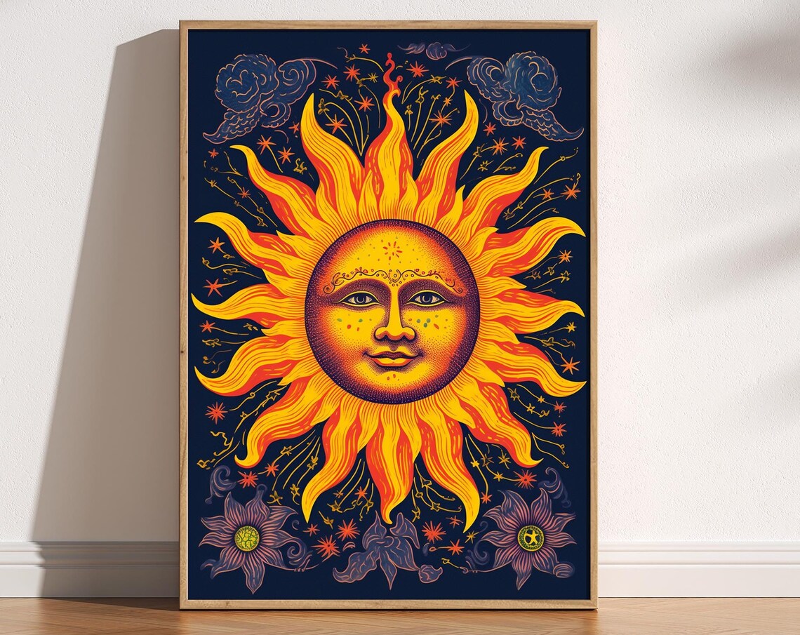 90s Celestial Sun Print, Whimsigoth Poster