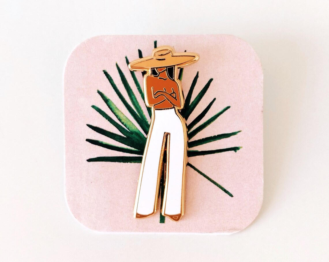 Summer Woman Sun Hat Gold Enamel Pin Fashion Jewelry Accessory Gift - Image 3