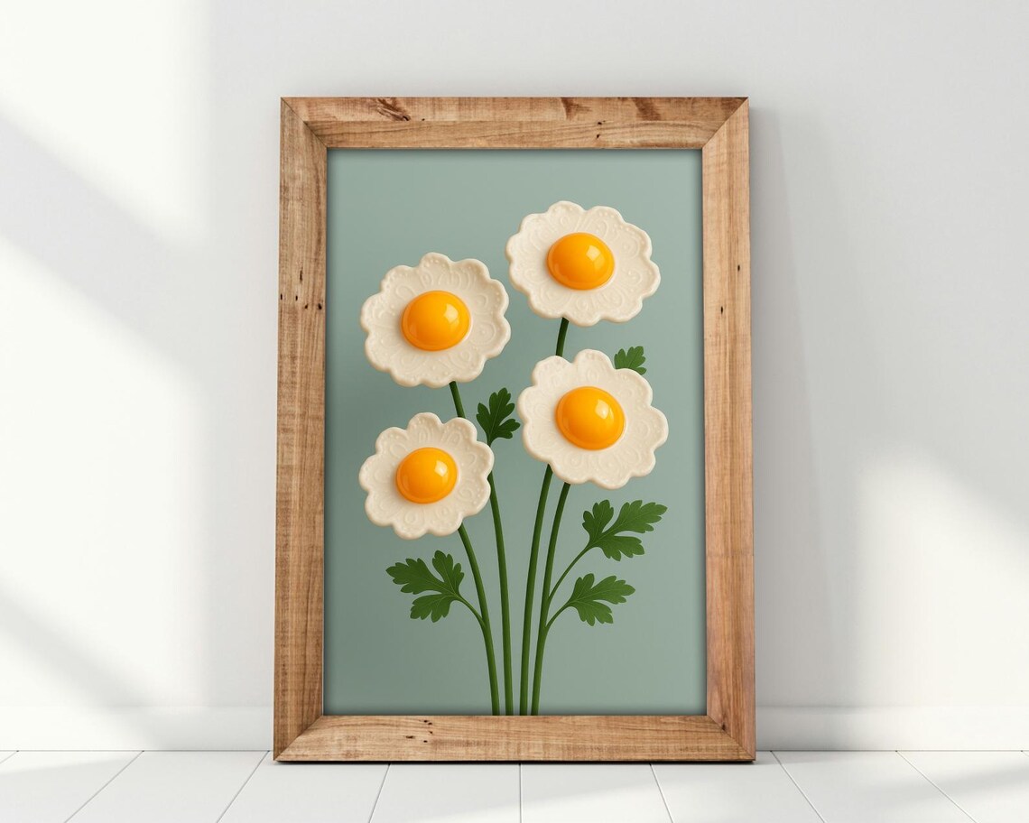 Sunny Egg Bloom Surreal Minimalist Kitchen Art - Image 2