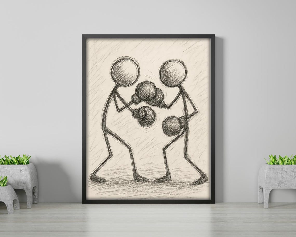 Stick Figure Boxers, Funny Minimalist Sketch - Image 2