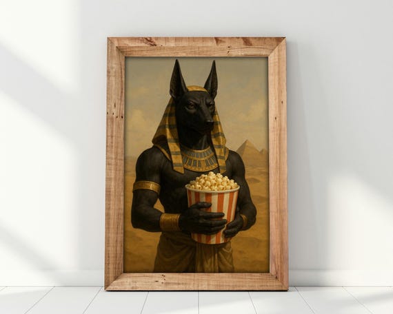 Funny Anubis With Popcorn Egyptian God Art Print