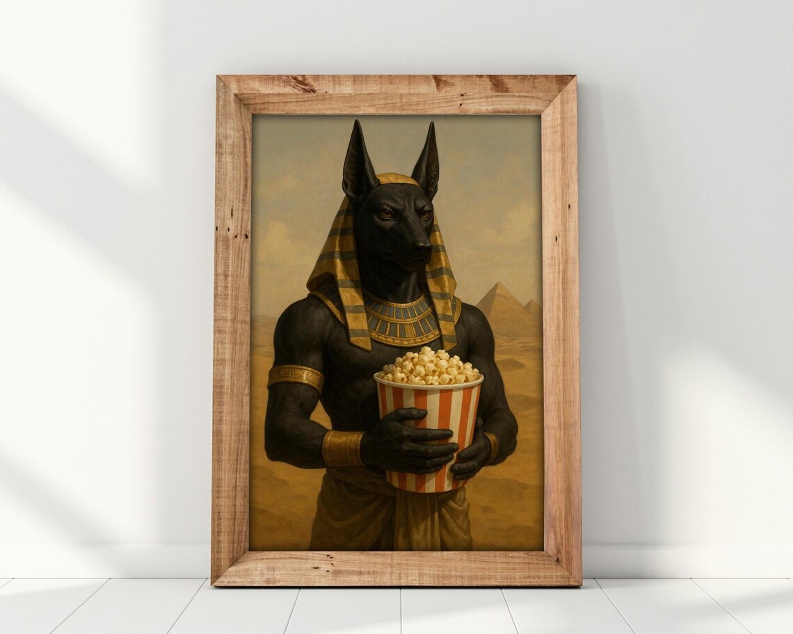 Funny Anubis With Popcorn Egyptian God Art Print