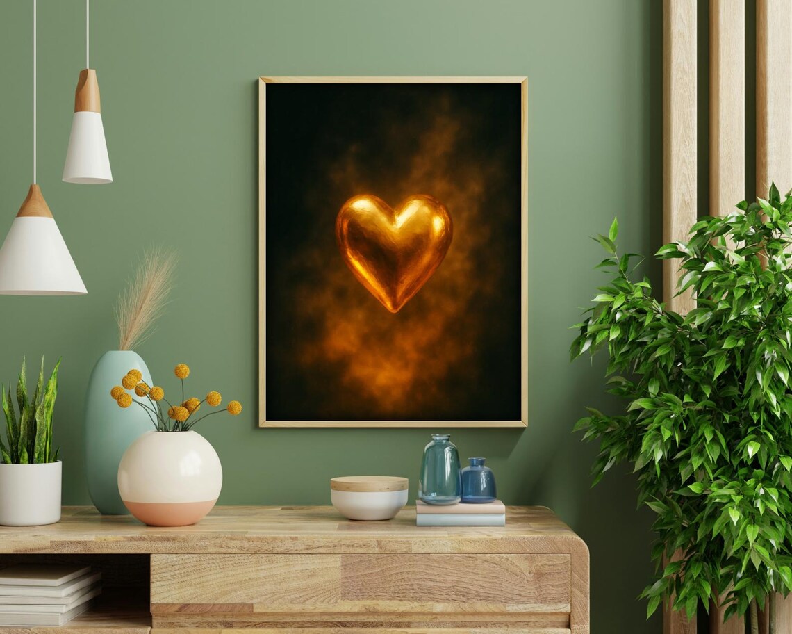 Glowing Gold Heart, Minimalist Love Art Print - Image 2