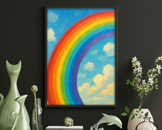 Rainbow Sky Whimsical Cloud and Color Art Print