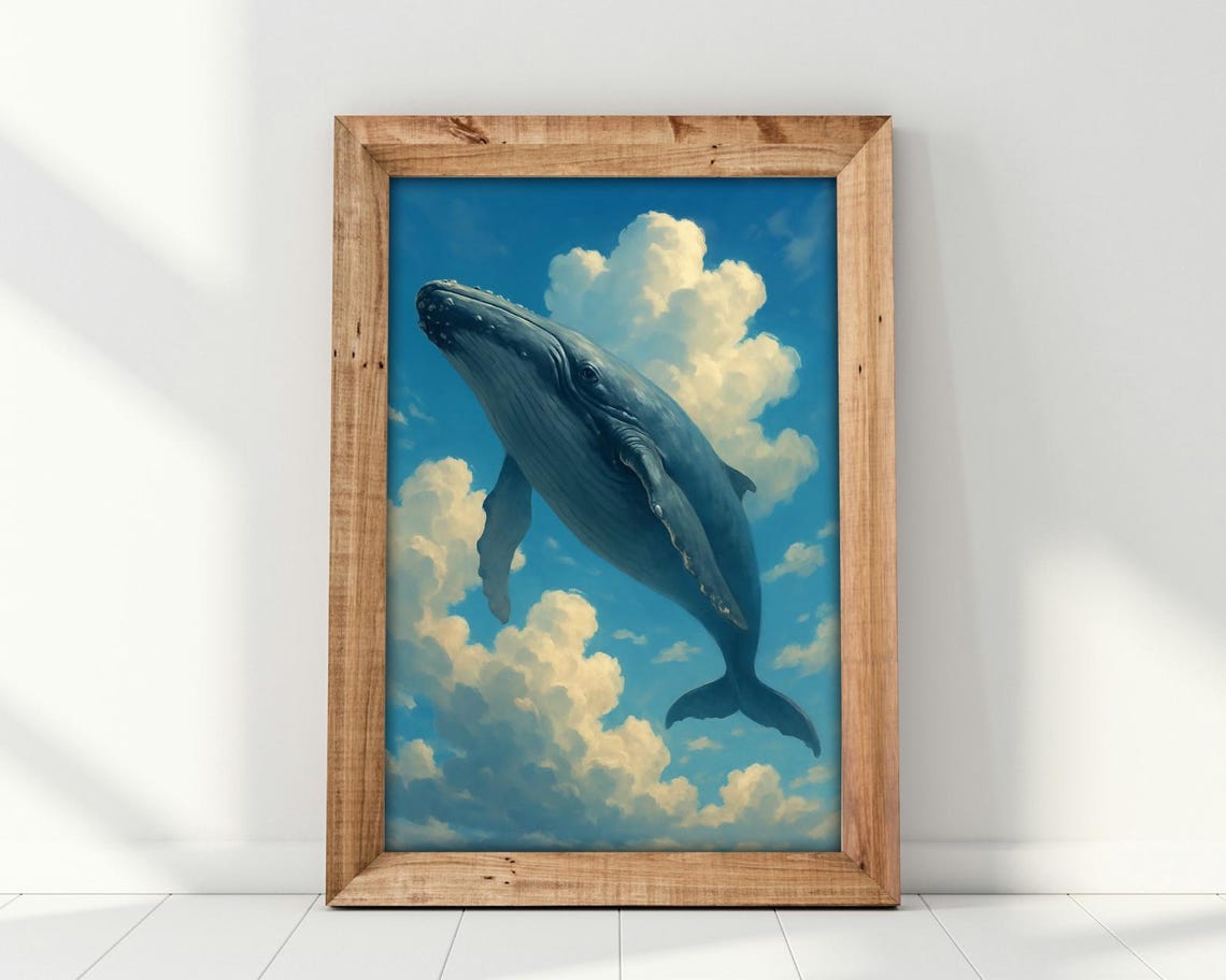 Surreal Whale In The Sky, Dreamlike Fantasy Art Print - Image 3