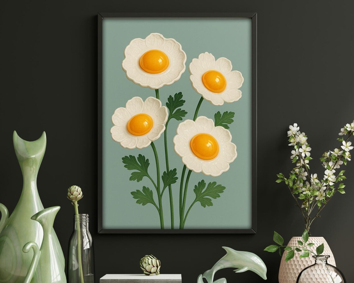 Porcelain Petal Egg Flowers, Surreal Botanical Art Print