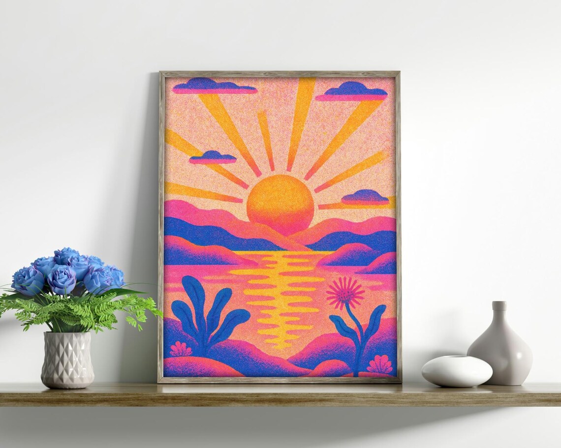 Retro Pop Sunset Abstract Landscape Art Print - Image 2