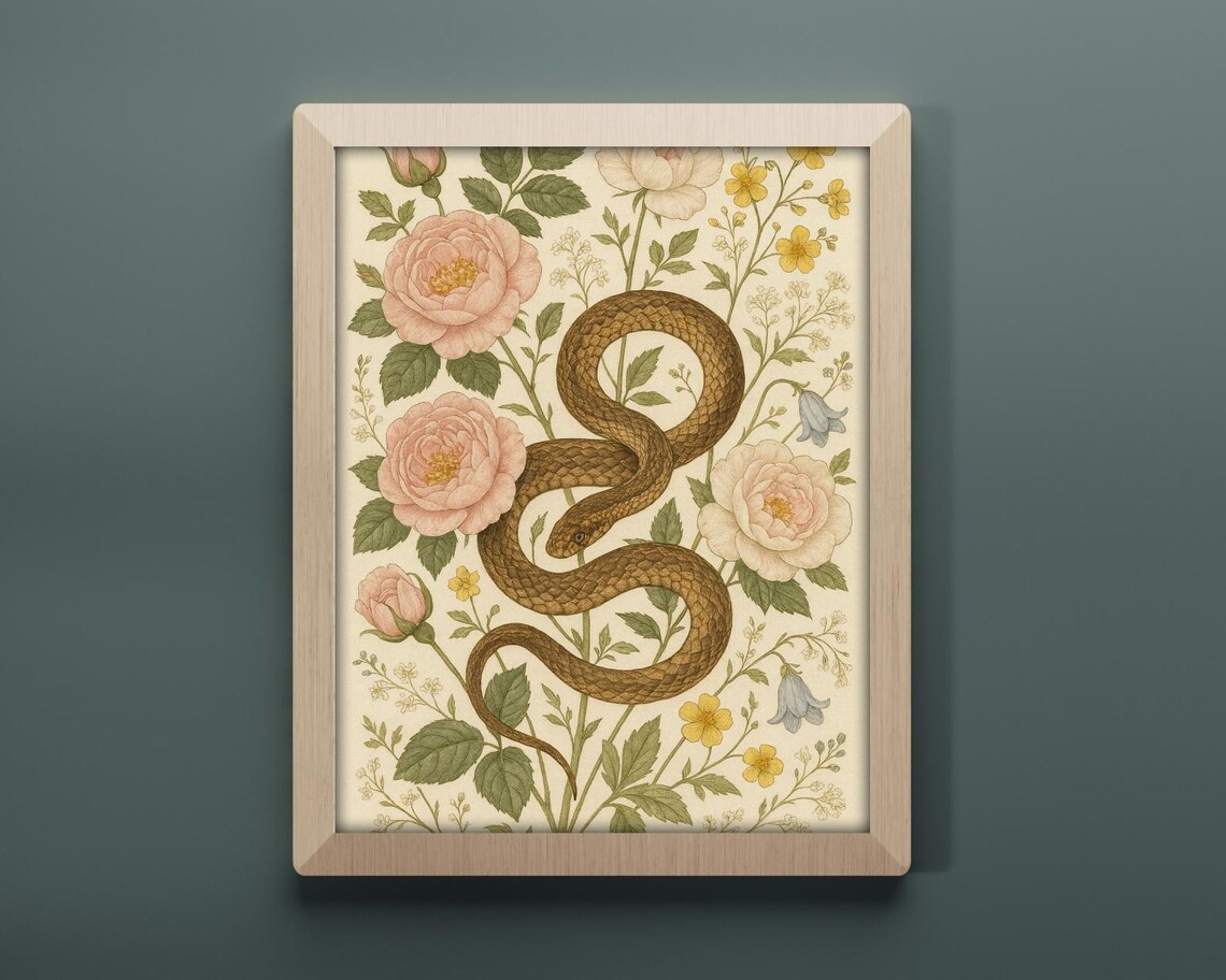 Botanical Snake Illustration, Vintage Floral Serpent Art Print - Image 2