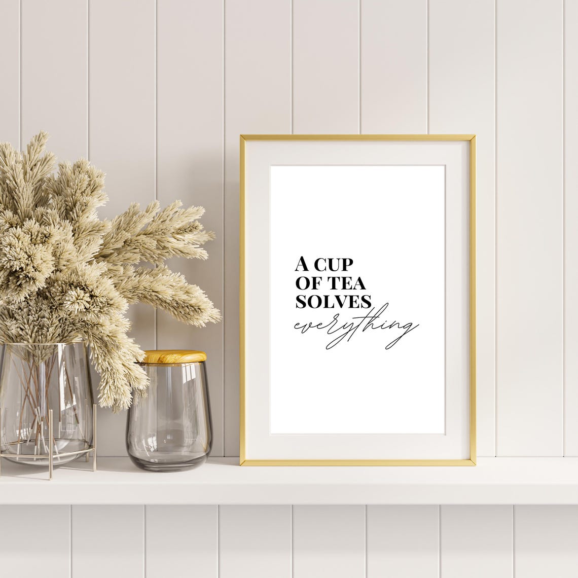 A Cup Of Tea Solves Everything Funny Cozy Tea Lover Quote Poster
