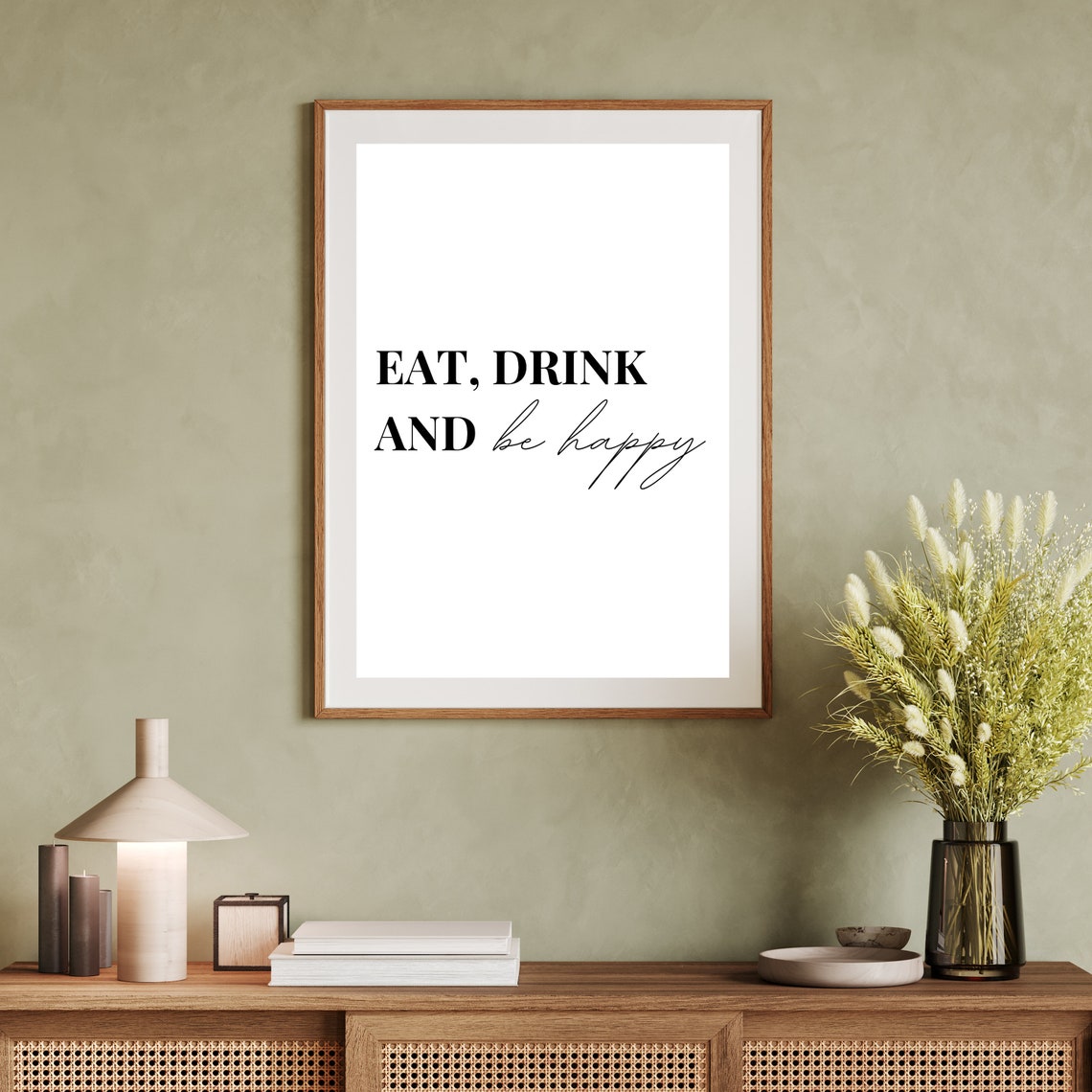 Eat Drink And Be Happy Minimalist Kitchen Dining Quote Poster - Image 2