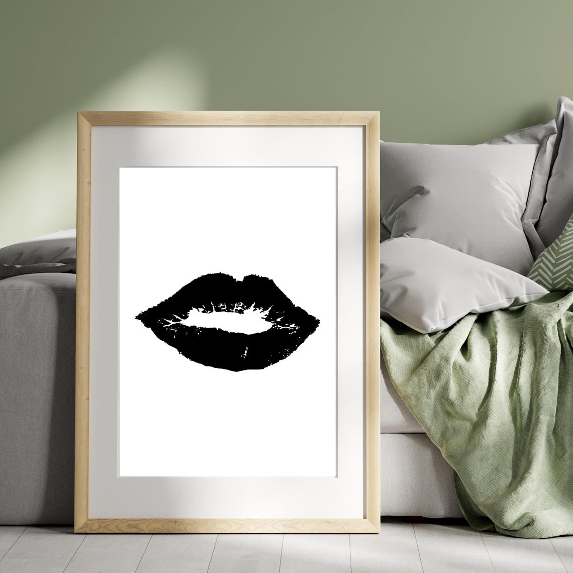 Bold Black Lips Kiss Mark Graphic Minimalist Fashion Wall Art - Image 3
