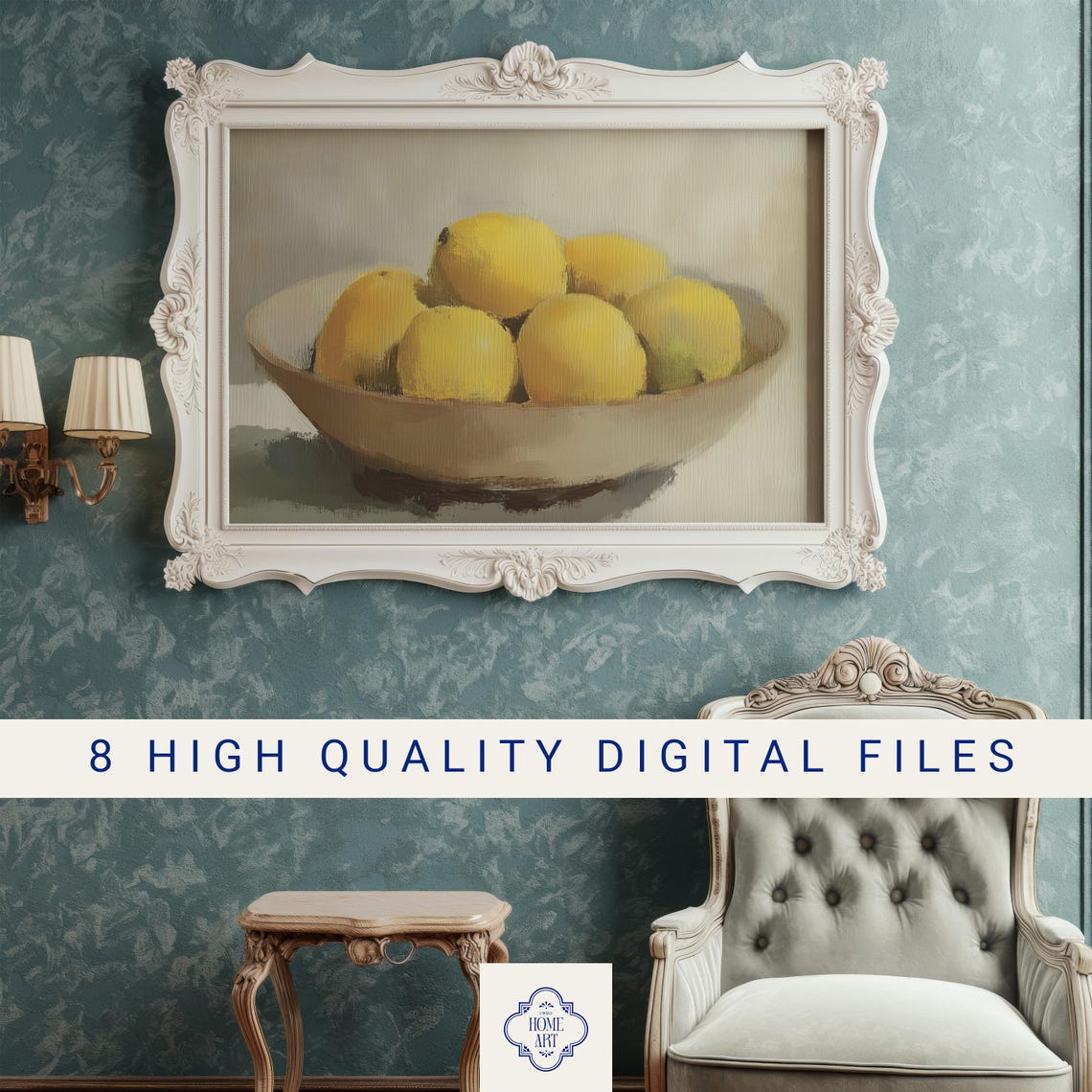 Lemon Bowl Rustic Kitchen Still Life Citrus Fruit Oil Art Poster - Image 3