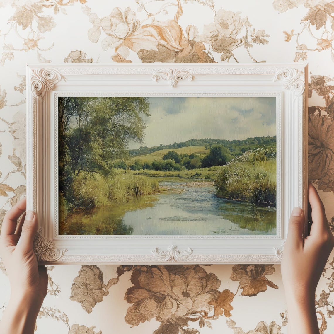 River Valley Green Hills Countryside Summer Stream Art Poster