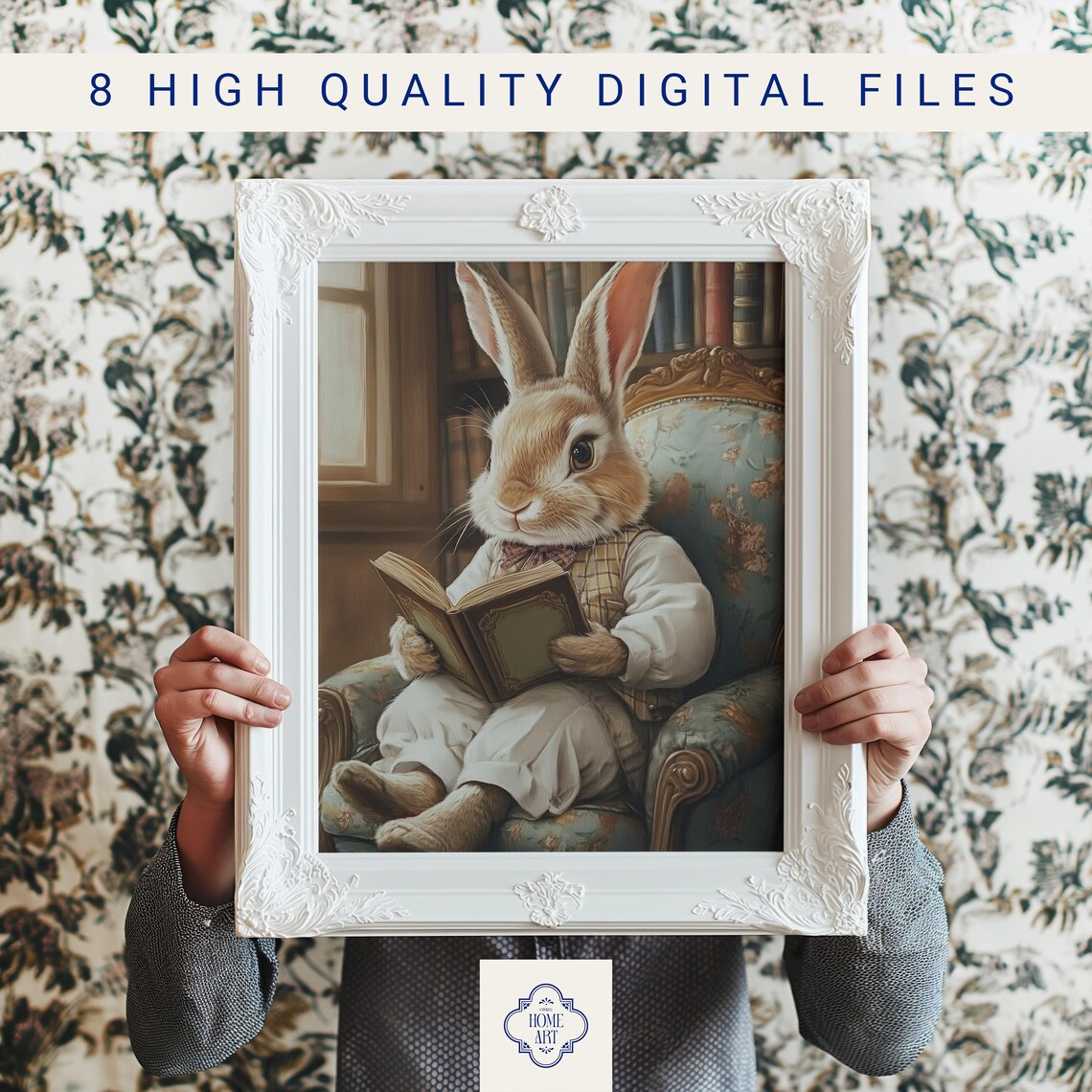 Vintage Easter Bunny Reading Art Print, Antique Bunny - Image 3