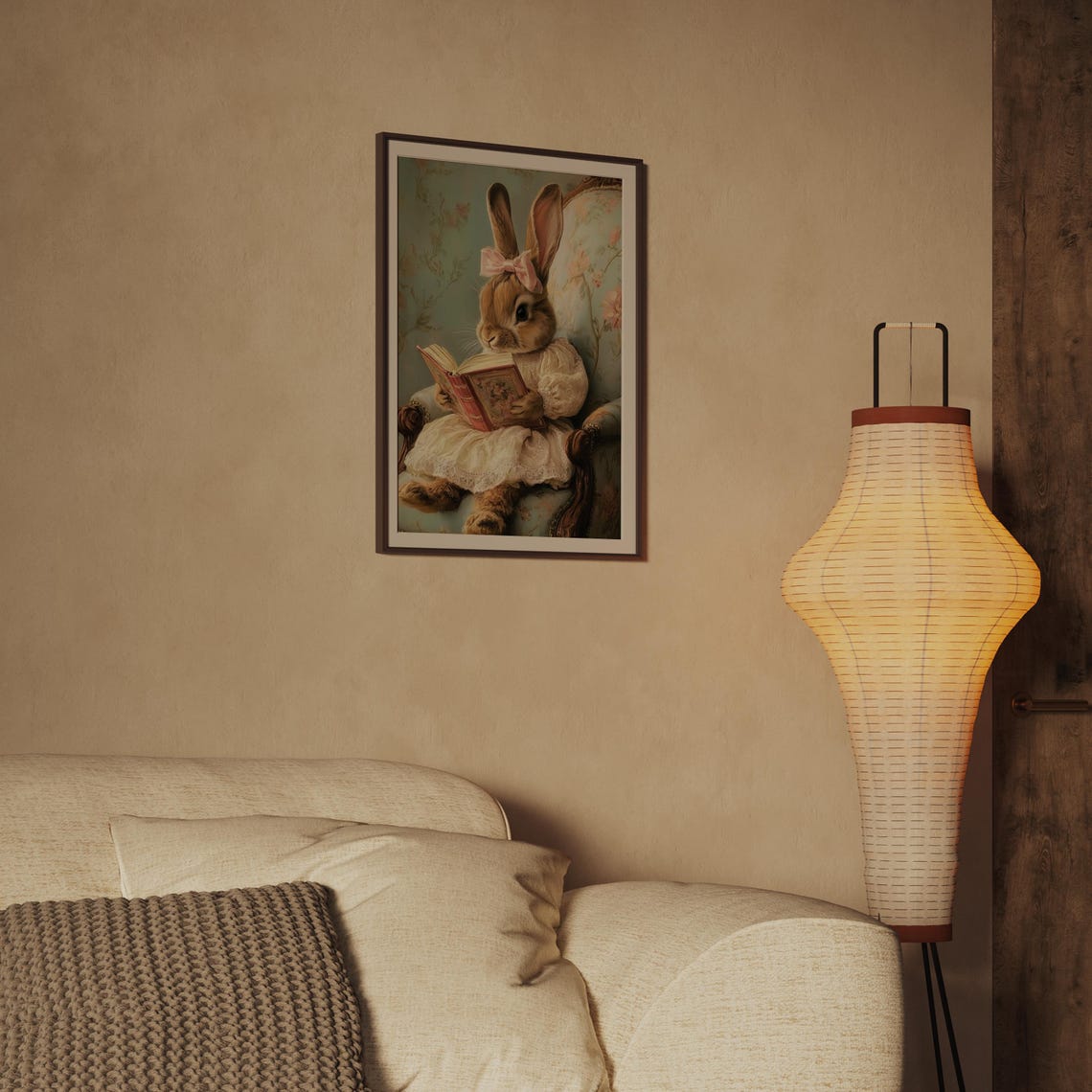 Easter Bunny Reading Print Vintage Spring Rabbit Wall Art Nursery Kids Room Decor Cute Antique Bunny Painting - Image 2